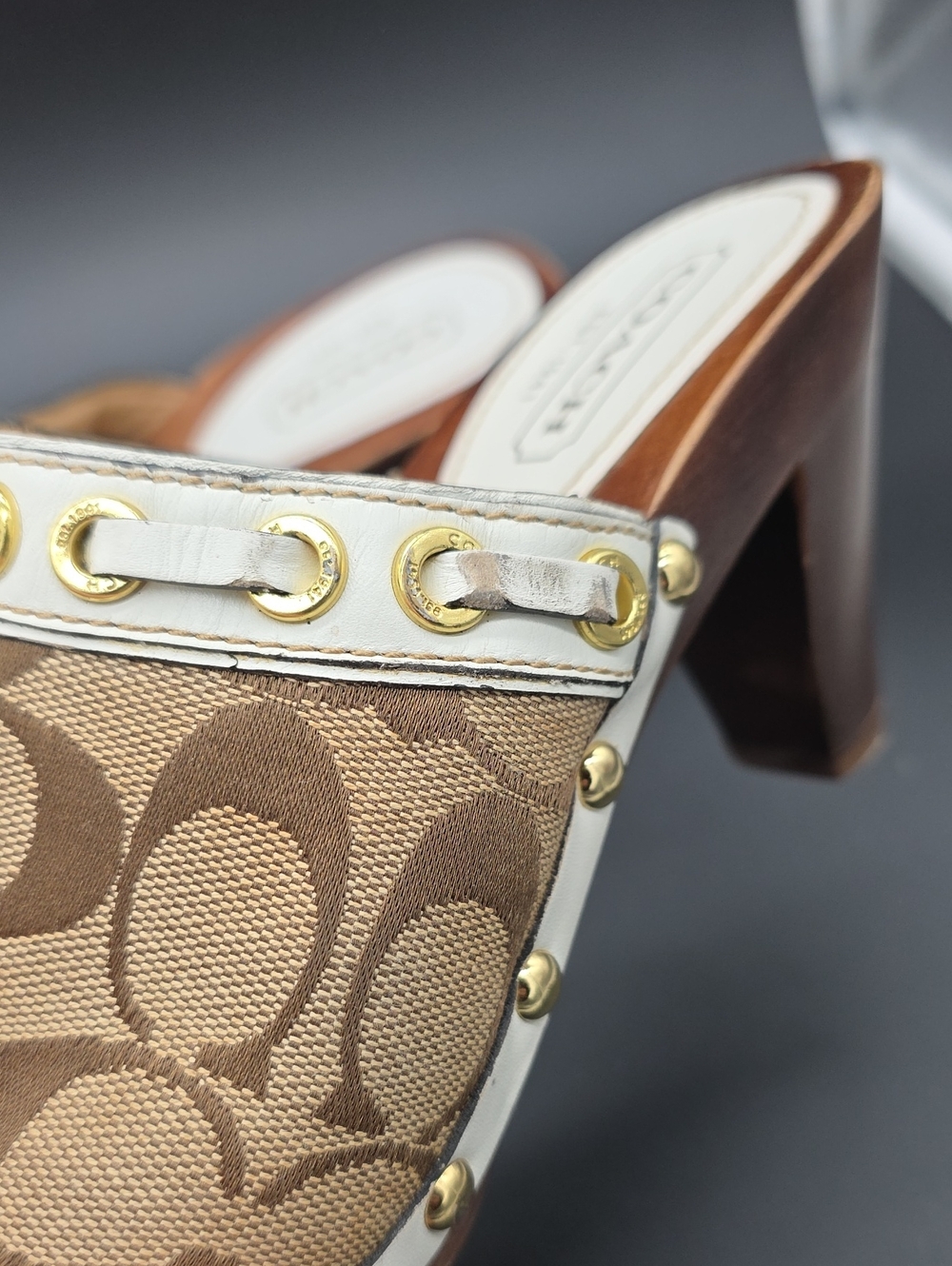 Coach Brown Signature Canvas Clog Heels with Gold Accents 7.5 - Picture 6 of 6